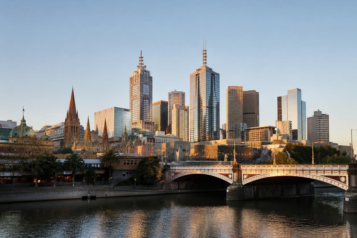 Melbourne skyline and Yarra River in morning light
